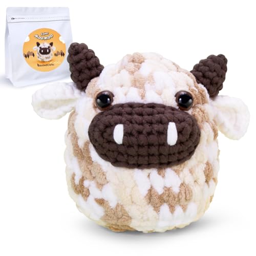 NestledCrafts Häkelset, Komplettes Häkelsets für Anfänger Erwachsene, Strickset, Weiches Garn, Eisstreifenlinie, Geschenk zum Geburtstag, Schritt-für-Schritt Videoanleitung, Anleitung(MooMoo) von NestledCrafts