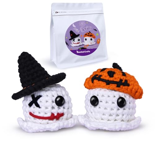 NestledCrafts Häkelset, komplettes Häkelset für Anfänger, 2pcs Niedlicher Geist Strickset, weiches Garn, Geschenk zum Geburtstag, inklusive Schritt fü Schritt Video Tutorial, Anleitung(GIRM) von NestledCrafts