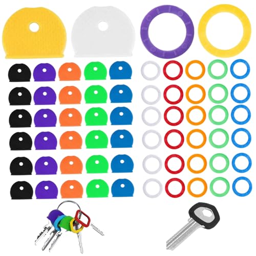 64pcs Schlüsselkappen, runde und flache Halbkreisschlüsselabdeckung, niedliche farbenfrohe Covers Caps, tragbare Kunststoff-Kennungen für das Haus von NethCasti
