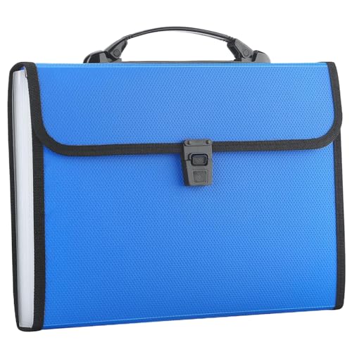Akkordeon -Datei Organizer, wasserdicht 13x9.4 Datei Organizer mit Handle und 13 Taschen, die das tragbare Dokument für Buchstaben/A4 erweitern, akademisch, geschäftlich, BlueFile von NethCasti