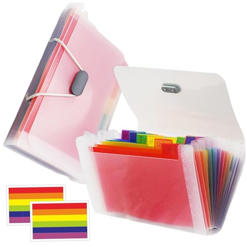 Mini-Akkordeon-Datei Organizer 2PCS A6 13 Pocket Rainbow Farbdatei Organizer mit Registerkarten- und Selbstverriegelungsseil tragbares PP-Dokument für Zuhause, Schule, Büro Mini-Akkordeon-Datei Organizer 2PCS A6 13 Pocket Rainbow Farbdatei Organizer mit Registerkarten- und Selbstverriegelungsseil tragbares PP-Dokument für Zuhause, Schule, Büro von NethCasti