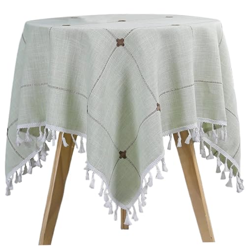 Plaid -Tischdecke 35 x 35 Zoll quadratisch wasserdichtes Leinentischdecke mit Quasten rustikal gestickter Tischabdeckung für Esstisch, Ende, seitliche TabletableCloth Plaid -Tischdecke 35 x 35 Zoll quadratisch wasserdichtes Leinentischdecke mit Quasten rustikal gestickter Tischabdeckung für Esstisch, Ende, seitliche TabletableCloth von NethCasti