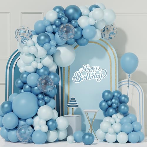 Luftballon Girlande Blau, 99pcs Ballon Girlande Blau Set mit Macaron Blau Konfetti Ballon, Geburtstag Deko Blau für Geburtstag Feier Party Dekoration, Babyparty, Willkommen Baby Junge, Taufe, Hochzeit von Netnology