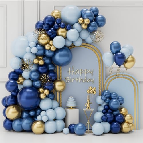 Luftballon Geburtstag Blau Gold, 105pcs Ballon Girlande Blau Gold Set mit Navy Blau Baby Blau Ballon Gold Konfetti Ballon, Bluey Geburtstagsdeko Junge für Hochzeit Babyparty Taufe Verlobung Party Deko von Netnology