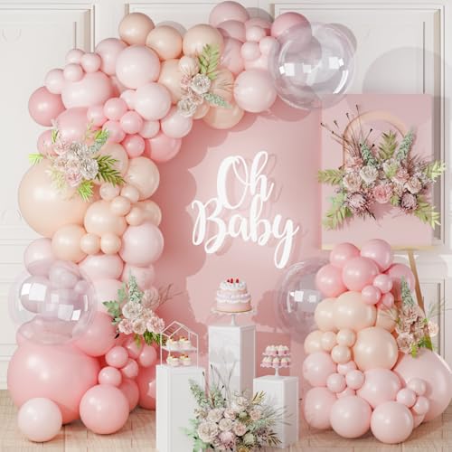 Luftballon Girlande Rosa Nude, 122pcs Ballon Geburtstag Girlande Set Pink Nude mit Macaron Rosa Durchsichtige Ballons, Rosa Babyparty Dekoration für Geburtstag Mädchen Heiratsantrag Hochzeit Verlobung von Netnology