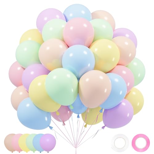 Netnology Pastell-Ballon-Set, 60 Stück, 30,5 cm, Regenbogen-Macaron, Rosa, Blau, Lila, Grün, Gelb, Orange, bunte Latex-Ballons für Geburtstag, Babyparty, Brautparty, Hochzeit, Party-Dekorationen von Netnology