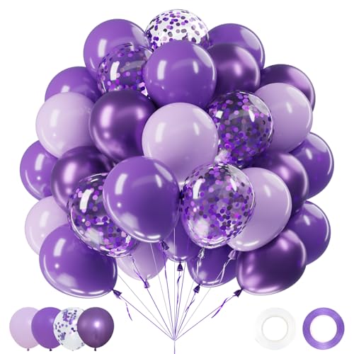 Netnology Violettes Ballon-Set, 30,5 cm, Lavendel, Lila, Konfetti, Metallic-Ballon-Set für Geburtstag, Babyparty, Brautparty, Hochzeit, Abschlussfeier, Party-Dekorationen von Netnology