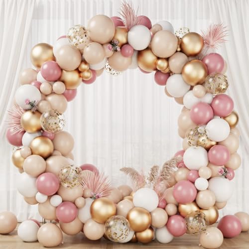 Rosa Gold Luftballons Girlande, 135 Stück Aprikose Rosa Gold Weiß Ballon Girlande Set mit Konfetti Ballon, Rosa Gold Geburtstag Dekoration für Babyparty, Mädchen Frau Happy Birthday Party, Hochzeit von Netnology