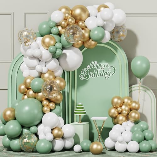 Sage Green Balloons Arch Kit, 100 Stück Olive Grün Gold Luftballons Geburtstag Set, Luftballons Geburtstag Hochzeit, Ballons Girlande Grün für Baby Shower, Babyparty, Geburtstag Dekoration, Brautparty von Netnology