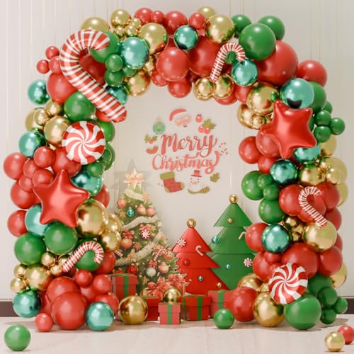 Weihnachten Ballon Girlande Set - 151pcs Rot, Grün, Gold mit Zuckerstangen, Sternen, Süßigkeiten - Deko für Weihnachts Party & Outdoor, Neujahr Weihnachten Ballon Girlande Set - 151pcs Rot, Grün, Gold mit Zuckerstangen, Sternen, Süßigkeiten - Deko für Weihnachts Party & Outdoor, Neujahr von Netnology