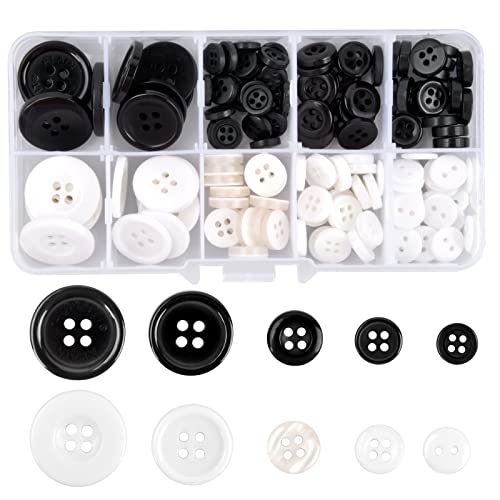 100 Stück Knöpfe Schwarz/Weiß, Rund Kunststoff, Harzknöpfe Kleine, Hemdknöpfe, Nähen, 2/4 Loch für Handwerk Scrapbooking Kinder Shirt Basteln von Netspower