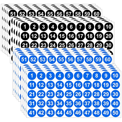 20 Blatt Nummern Aufkleber Rund 1-100 Vinyl Zahlen Aufkleber 25mm Nummer Etiketten Wasserdichte Nummer Selbstklebend Inventaraufkleber zum Sortieren und Organisieren, Schwarz + Blau von Netspower