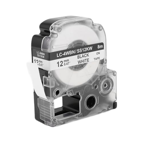 Nettoppo 5 Pack -4WBN LC-4WBN9 (SS12KW) Etiketten BäNder für LabelWorks LW300 LW400 LW500 LW700 Schwarz auf 1/2 x 26,2 Fuß (12 Mm x 8 M) von Nettoppo