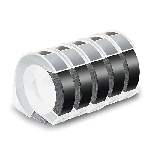 Nettoppo 5Er-Pack Etikettenband für PräGeband 12 Mm 3D-PräGeetiketten, auf Schwarz für DM1595 Organizer Xpress Pro von Nettoppo