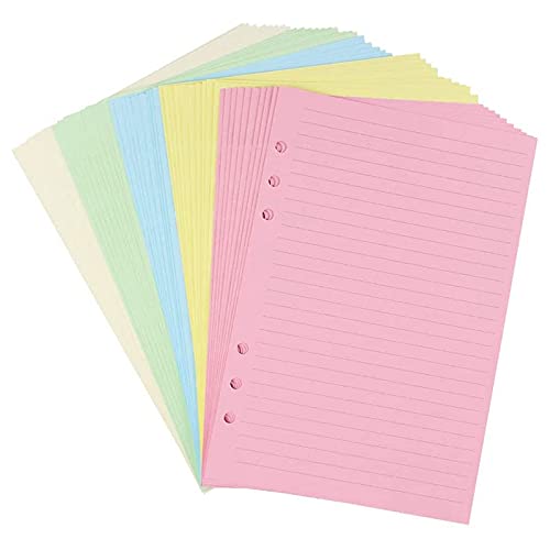 Nettoppo A5 6-Loch-Gelochte Linierte Nachfülleinsätze für Organizer-Ordner, 5-Farbiges Loseblatt-Planer-Füllpapier, 50 Blatt von Nettoppo