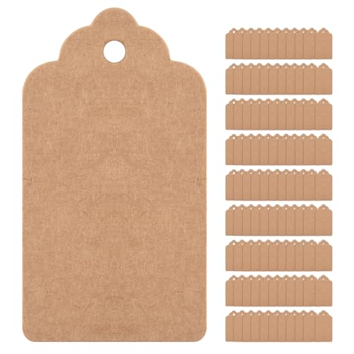 Nettoppo Pack 100 rustikale 40mmx70mm ueberbackene Kraftpapier Karte, leeres braunes Etikett, Hochzeitsbevorzugung, Geschenkanhaenger, DIY Etikett, Kofferanhaenger,Preisschild - klein (100) von Nettoppo