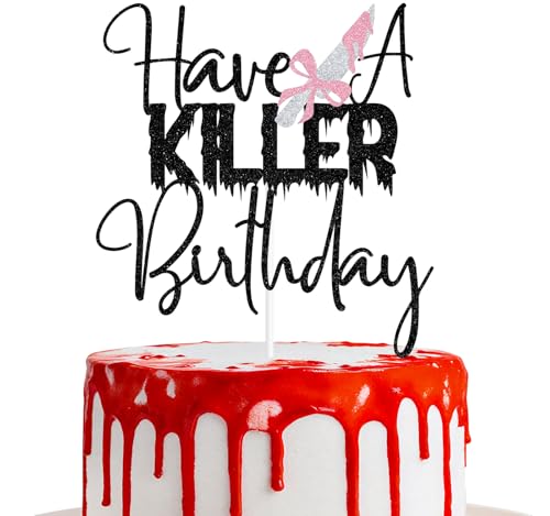 Tortenaufsatz mit Aufschrift "Have A Killer", mit Schleifen, Killer, Horror, Zombie, Geburtstagsdekoration, rosa Schleife, Halloween, Freitag, Film, blutige Geburtstagsparty-Dekoration, Zubehör von Nettuao