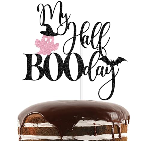 Tortenaufsatz mit Aufschrift "My Half Booday", rosa Glitzer, gruselig, 1/2 Weg zu einem, Halloween-Boo halber Geburtstag, Party-Dekorationen von Nettuao
