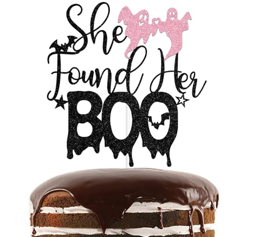 Tortenaufsatz mit schwarzem Glitzer, Aufschrift "She Found Her Boo", Till Death/Till Death to Us Party, Halloween, Hochzeit, Brautparty, Party-Dekorationen von Nettuao