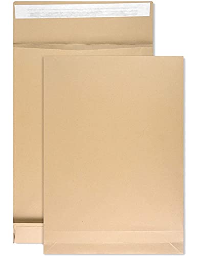 Netuno 250 braune Faltenversandtaschen E4 ohne Fenster 280× 400 mm 150g erweiterbare Kapazität Versandtaschen mit Falten erweiterbar große Umschläge mit Stehboden braun für Bücher Dokumente von Netuno