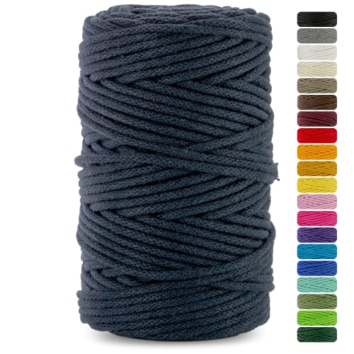 Netuno 1x Makramee-Garn Tintenblau 3 mm 100 m Baumwollkordel mit Baumwollkern Bastel-Garn Makramee Naturbaumwolle Baumwollgarn Bastelschnur Baumwollschnur Makramee farbig Macrame Cotton Cord von Netuno