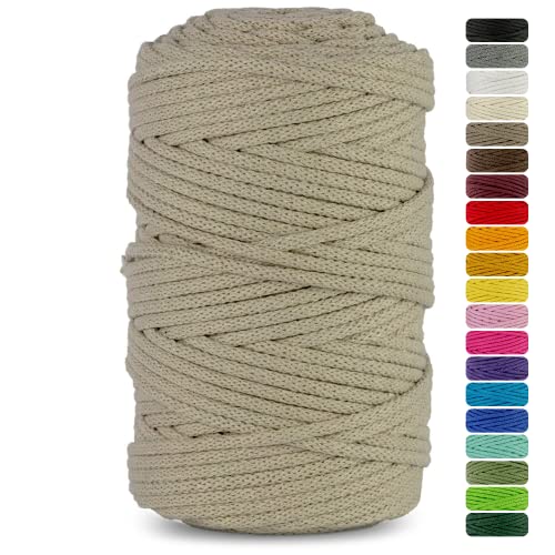 Netuno 1x Makramee Garn Hellbeige 3 mm 100 m Baumwollkordel mit Baumwollkern Bastel-Garn Naturbaumwolle Baumwollgarn Bastelschnur Baumwollfaden Makramee Schnur Garn Makramee Baumwollkordel von Netuno