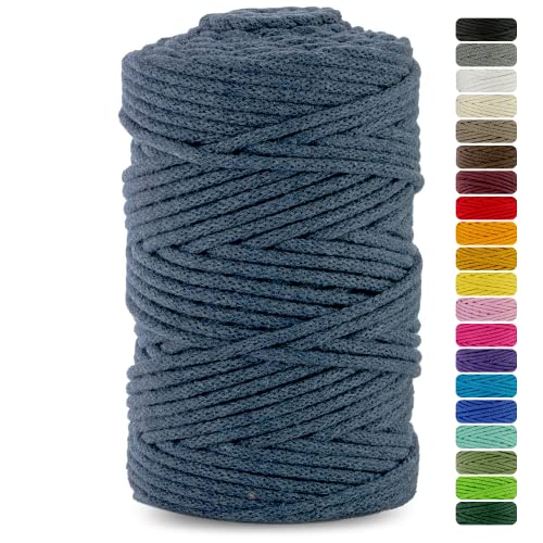 Netuno 1x Makramee-Garn Jeansblau 3 mm 100 m Baumwollkordel mit Baumwollkern Bastel-Garn Makramee Naturbaumwolle Baumwollgarn Bastelschnur Baumwollschnur Kordel Makramee farbig Macrame Cord von Netuno