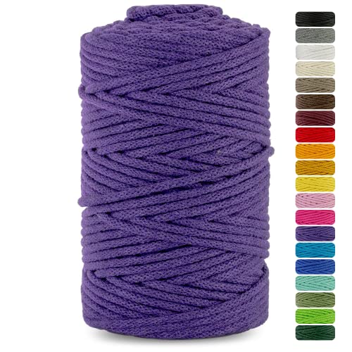 Netuno 1x Makramee-Garn Violett 3 mm 100 m Baumwollkordel mit Baumwollkern Bastel-Garn Makramee Naturbaumwolle Baumwollgarn Bastelschnur Baumwollschnur Kordel Makramee farbig Macrame Cotton Cord von Netuno