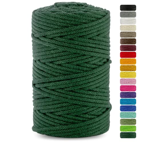 Netuno 1x Makramee-Garn Flaschengrün 3 mm 100 m Baumwollkordel mit Baumwollkern Bastel-Garn Makramee Naturbaumwolle Baumwollgarn Bastelschnur Baumwollschnur Kordel Makramee farbig Macrame Cotton von Netuno