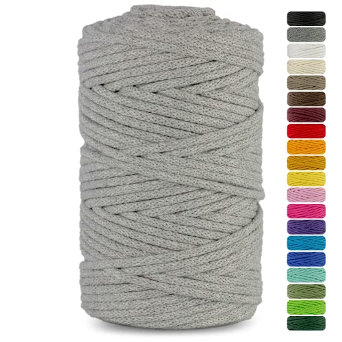 Netuno 1x Makramee-Garn Grau 3 mm 100 m Baumwollkordel mit Baumwollkern Bastel-Garn Makramee Naturbaumwolle Baumwollgarn Bastelschnur Baumwollschnur Kordel Makramee farbig Macrame Cotton Cord von Netuno