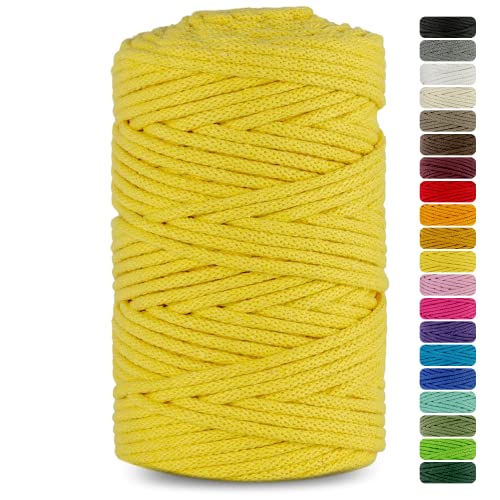 Netuno 1x Makramee-Garn Hellgelb 3 mm 100 m Baumwollkordel mit Baumwollkern Bastel-Garn Makramee Naturbaumwolle Baumwollgarn Bastelschnur Baumwollschnur Kordel Makramee farbig Macrame Cotton Cord von Netuno