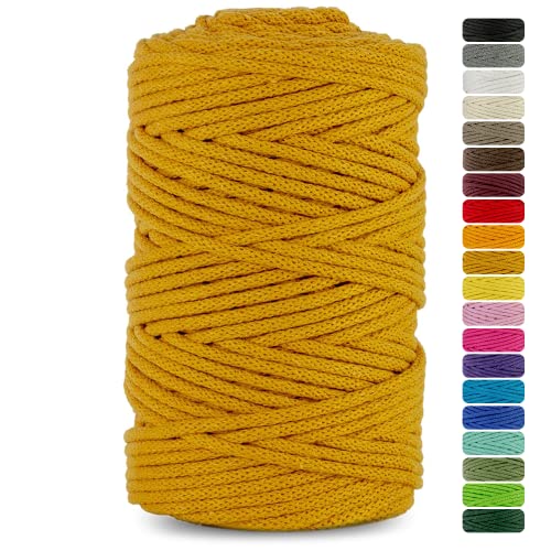 Netuno 1x Makramee Garn Senf 5 mm 100 m Baumwollkordel mit Baumwollkern Textilgarn Kordelband Naturgarn Naturbaumwolle Garn für Makramee Baumwollgarn Dekoschnur farbig Cotton Cord Macrame von Netuno