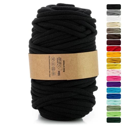 Netuno 1x Makramee-Garn Anthrazit 9 mm 50 m Baumwollkordel mit Polyesterkern Kordel aus Baumwolle Kordelband Naturkordel Baumwollgarn für Makramee Basteln dick Kordel Makramee farbig Cotton Cord von Netuno