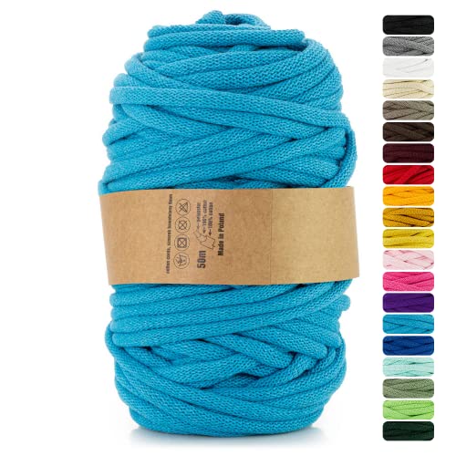 Netuno 1x Makramee Garn Blau 9 mm 50 m Baumwollkordel mit Polyesterkern Dickes Garn Makramee Kordel aus Baumwolle Kordelband Naturkordel Makramee Kordel Makramee Faden Cotton Cord Macrame von Netuno