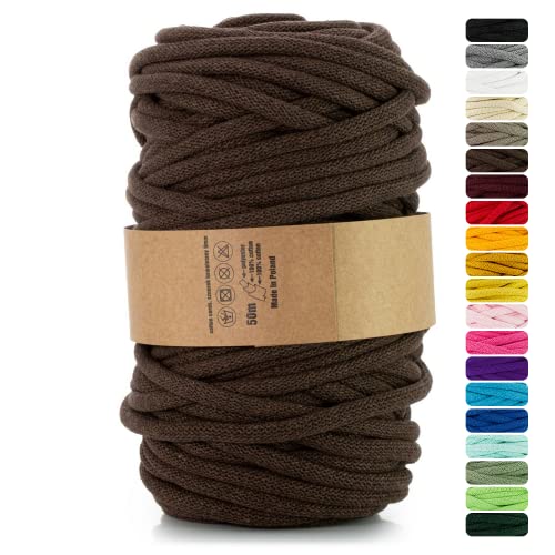 Netuno 1x Makramee-Garn Braun 9 mm 50 m Baumwollkordel mit Polyesterkern Kordel Baumwolle Kordelband Naturkordel Baumwollgarn für Makramee Basteln Garn dick Kordel Makramee farbig Cotton Cord von Netuno