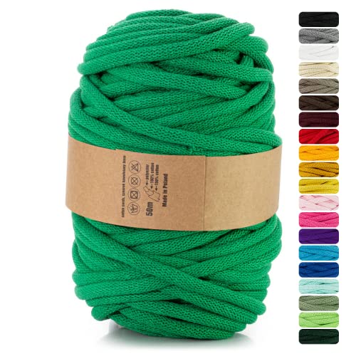 Netuno 1x Makramee-Garn Grün 9 mm 50 m Baumwollkordel mit Polyesterkern Kordel aus Baumwolle Kordelband Naturkordel Baumwollgarn für Makramee Basteln Garn dick Kordel Makramee farbig Cotton Cord von Netuno