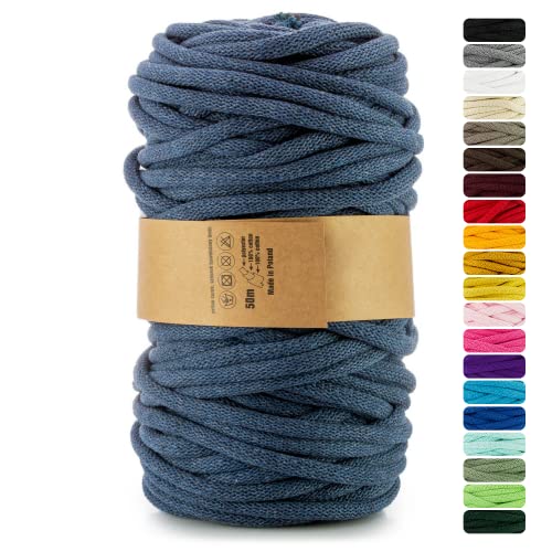 Netuno 1x Makramee Garn Jeansblau 9 mm 50 m Baumwollkordel mit Polyesterkern Dickes Garn Makramee Kordel aus Baumwolle Kordelband Naturkordel Makramee Kordel Makramee Faden Cotton Cord Macrame von Netuno