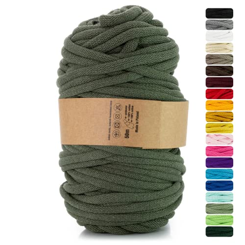 Netuno 1x Makramee-Garn Khaki 9 mm 50 m Baumwollkordel mit Polyesterkern Kordel Baumwolle Kordelband Naturkordel Baumwollgarn für Makramee Garn dick Kordel Makramee farbig Cotton Cord von Netuno