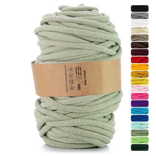 Netuno 1x Makramee Garn Olivengrün 9 mm 50 m Baumwollkordel mit Polyesterkern Dickes Garn Makramee Kordel aus Baumwolle Kordelband Naturkordel Makramee Kordel Makramee Faden Cotton Cord Macrame von Netuno