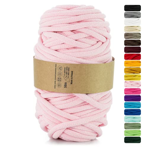 Netuno 1x Makramee Garn Rosa 9 mm 50 m Baumwollkordel mit Polyesterkern Dickes Garn Makramee Kordel aus Baumwolle Kordelband Naturkordel Makramee Kordel Makramee Faden Cotton Cord Macrame von Netuno