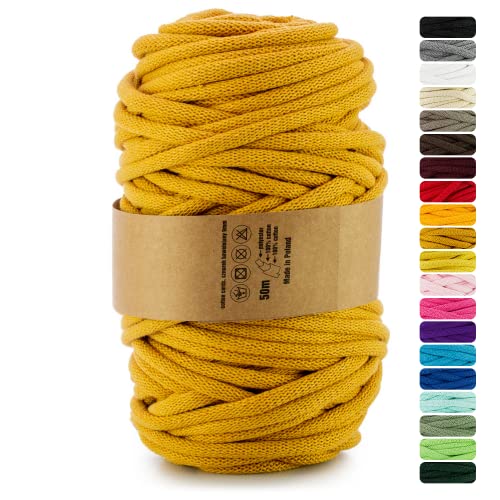 Netuno 1x Makramee-Garn Senf 9 mm 50 m Baumwollkordel mit Polyesterkern Kordel aus Baumwolle Kordelband Naturkordel Baumwollgarn für Makramee Basteln Garn dick Kordel Makramee farbig Cotton Cord von Netuno