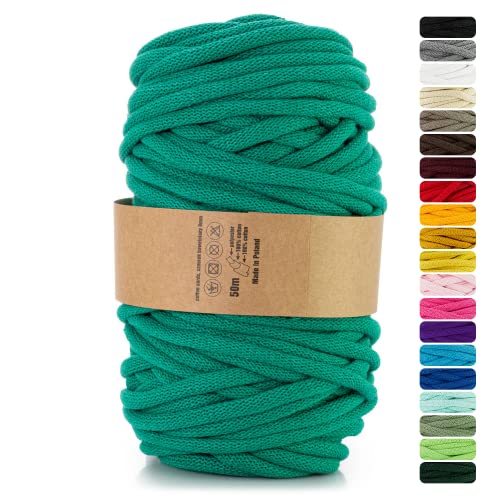 Netuno 1x Makramee-Garn Türkis 9 mm 50 m Baumwollkordel mit Polyesterkern Kordel aus Baumwolle Kordelband Naturkordel Baumwollgarn für Makramee Garn dick Kordel Makramee farbig Cotton Cord von Netuno