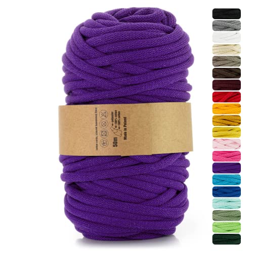 Netuno 1x Makramee-Garn Violett 9 mm 50 m Baumwollkordel mit Polyesterkern Kordel aus Baumwolle Kordelband Naturkordel Baumwollgarn für Makramee Basteln Garn dick Makramee farbig Cotton Cord von Netuno