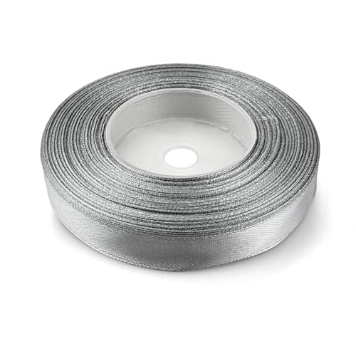 Netuno 1x Satinband Silber 12 mm x 32 m silbernes Schleifenband Geschenkband Silber Dekoband Stoffband Satinrolle Satinbänder silberne Schleife Geschenk Dekoration Satinband silver ribbon silk von Netuno