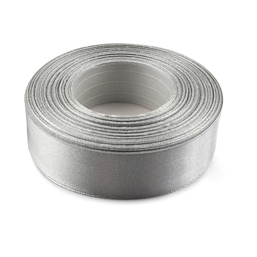 Netuno 1x Satinband Dunkelsilber 25 mm x 32 m Schleifenbänder bunt Geschenkbänder farbig Dekobänder Stoff Geschenk Schleife Satinrolle Polyester Soffbänder Schmuck Bänder farbig silk ribbon von Netuno