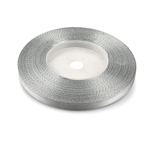 Netuno 1x Satinband Dunkelsilber 6 mm x 32 m Schleifenbänder bunt Geschenkbänder farbig Dekobänder Stoff Geschenk Schleife Satinrolle Polyester Soffbänder Schmuck Bänder farbig silk ribbon von Netuno