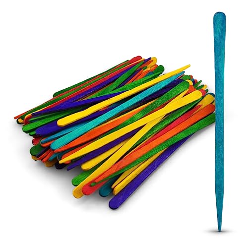 Netuno 100 Stück bunte Holzstäbchen mit Spitze 8,8 cm Holz-Bastelstäbe Stiel Holz Eisstiele aus Holz zum Basteln Dekorieren Holzspatel farbig bunte Holzstiele Bastelhölzer Bastelholz Stäbe bunt von Netuno