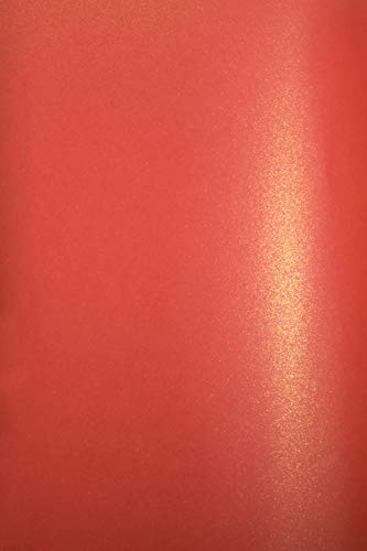 Netuno 100x Bastelkarton Perlmutt-Rot DIN A4 210x 297 mm 280g Aster Metallic Ruby Gold Effekt-Karton Rot mit Goldpartikeln Pearlkarton Schimmer Perlglanz-Bastel-Karton zum Basteln Dekorieren von Netuno