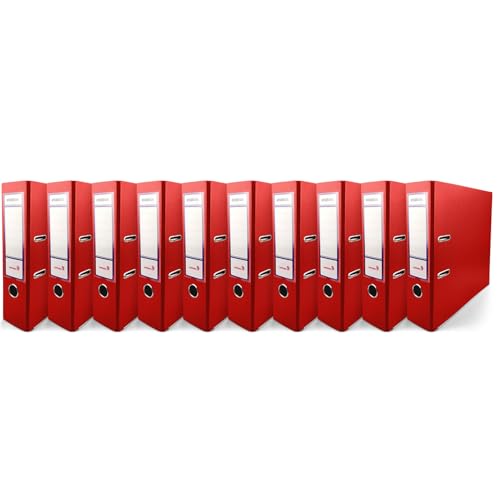 Netuno 10x Akten-Ordner rot DIN A4 Ekobox 2-Ring-Mechanik Ringorder a4 8cm Kunststoff Ordner a4 breit Büroordner Plastikordner Briefordner a4 Ringmappe breiter Aktenordner PP-Ordner farbig von Netuno