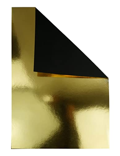 Netuno 10x Spiegelkarton Gold Schwarz DIN A5 148 x 210 mm 260g Mirror Gold Effekt-Papier Metallic Spiegel Papier Bastelkarton Spiegeleffekt Effektkarton Spiegelkarton Gold a3 gold mirror cardstock von Netuno